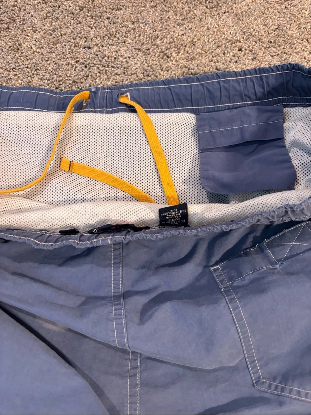 Vintage Polo Sport Ralph Lauren Swim Trunks Striped Blue Yellow Drawstring Large